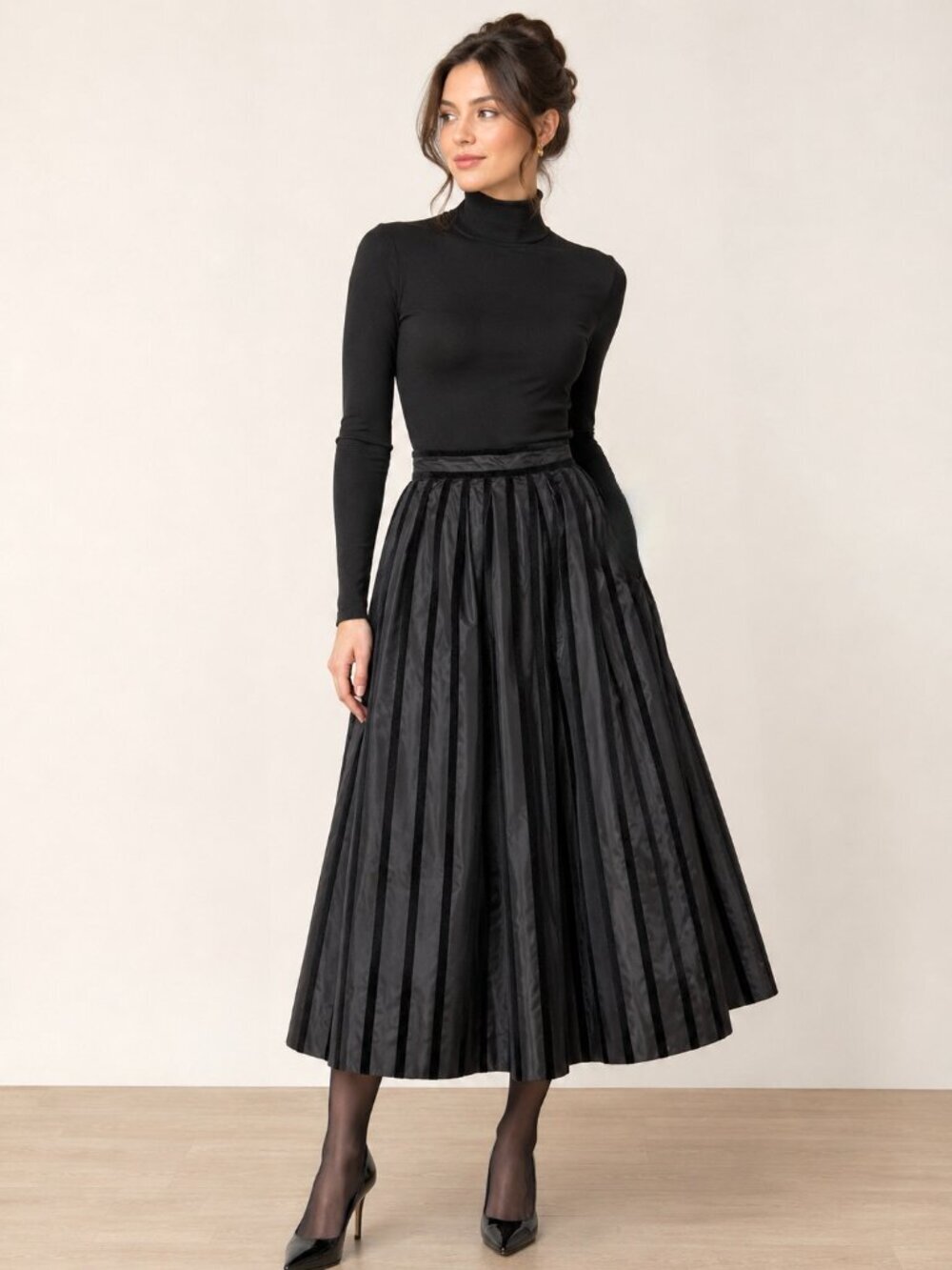 Vintage Farinae Collection Skirt Black Midi Maxi Taffeta A-Line Cocktail Small